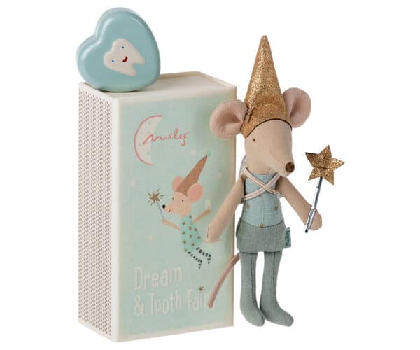 16-1739-02 Maileg Tooth Fairy Mouse in Matchbox Blue 5707304124306 (1)