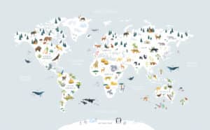 Lilipinso Living Earth Behang Paneel - Wereldkaart met Dieren