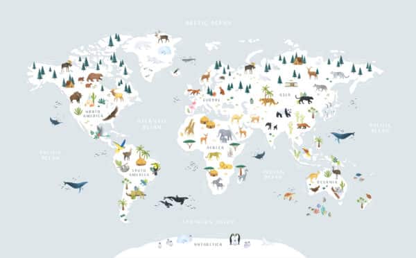 Lilipinso Living Earth Behang Paneel - Wereldkaart met Dieren