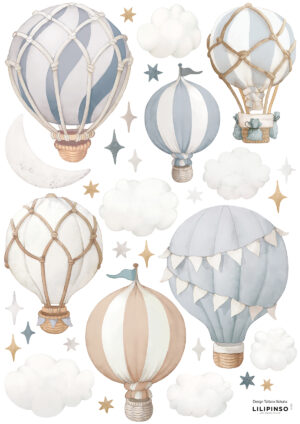 Lilipinso Selene Muurstickers A3 - Little Hot Air Balloons Blue