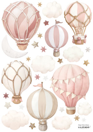 Lilipinso Selene Muurstickers A3 - Little Hot Air Balloons Pink