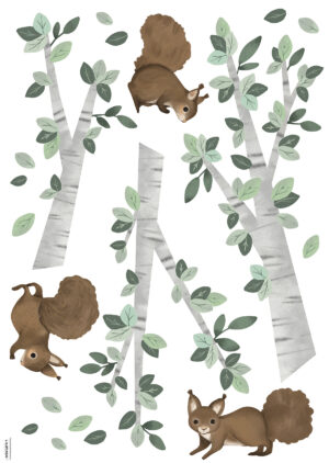 Lilipinso Kharu Muurstickers XL - Squirrels and Birch Branches