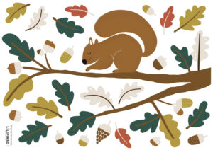 Lilipinso Forest Happiness Muursticker A3 - Squirrel and Oak Leaves II