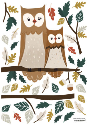 Lilipinso Forest Happiness Muursticker A3 - Owl Family
