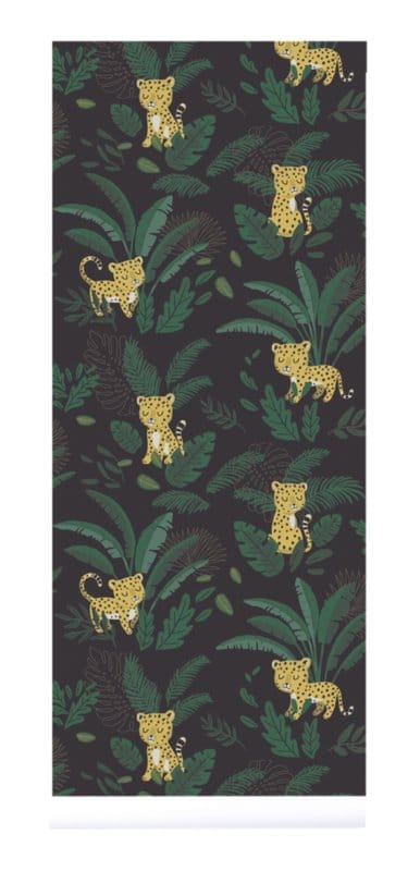 Lilipinso Behang Sample Jungle Night Behang - Cheetah and Tropical Leaves (dark green)