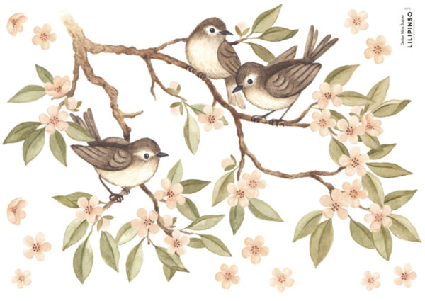 Lilipinso Oh Deer Muursticker A3 - Branch and Sparrows