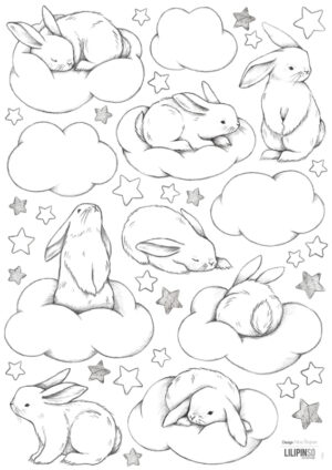 Lilipinso Bunny Muursticker A3 - Bunnies Clouds and Stars (S1220)