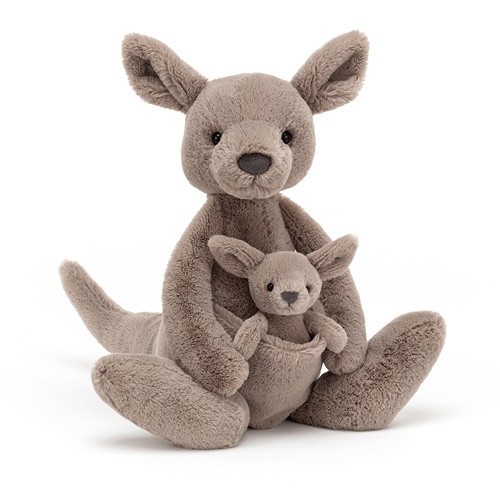 Jellycat Knuffel Kangoeroe - Kara Kangaroo met baby in buidel (37cm)