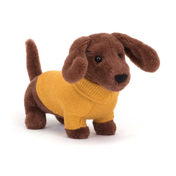 Jellycat Knuffel Sweater Sausage Dog Yellow - Teckel met gele trui