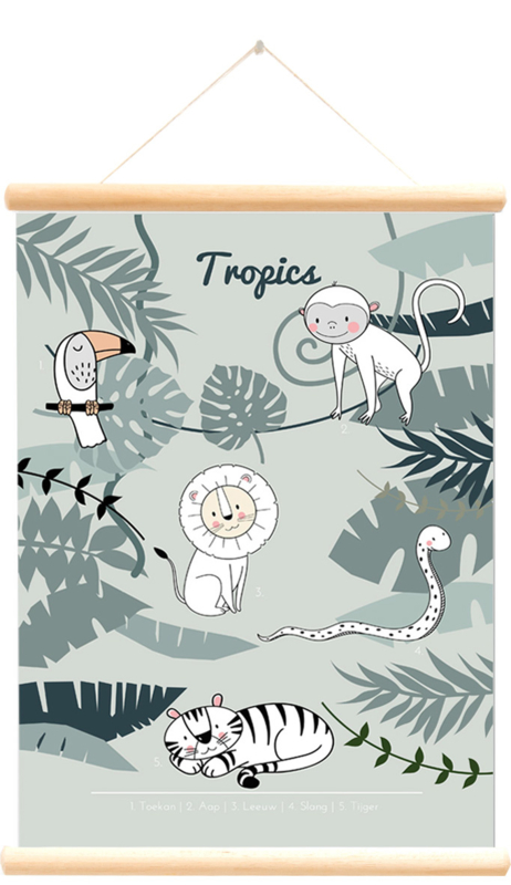 Little and Pure Schoolplaat Wilde Dieren Tropics - Groen (dubbelzijdig)