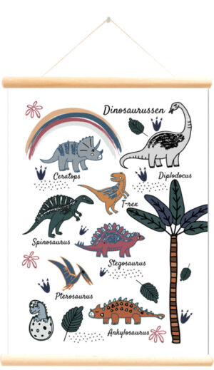 Little and Pure Schoolplaat Dinosaurussen - Wit (dubbelzijdig)