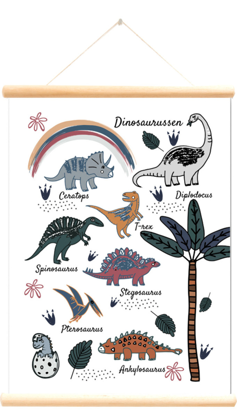 Little and Pure Schoolplaat Dinosaurussen - Wit (dubbelzijdig)