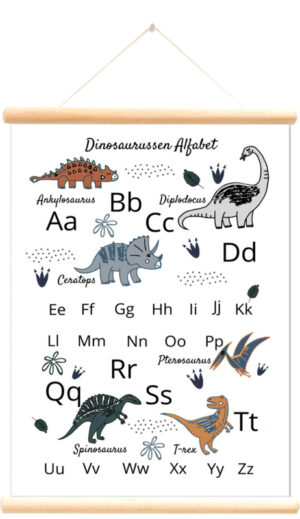 Little and Pure Schoolplaat Dinosaurussen Alfabet - Wit (dubbelzijdig)