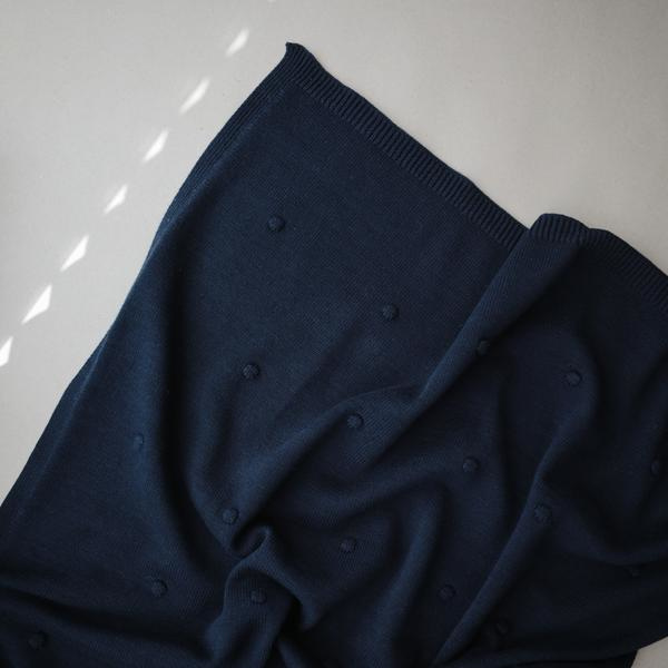 Mushie Deken Knitted Textured Dots Baby Blanket - Dark Navy