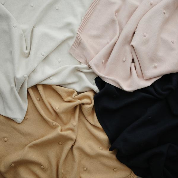 Mushie Deken Knitted Textured Dots Baby Blanket - Dark Navy