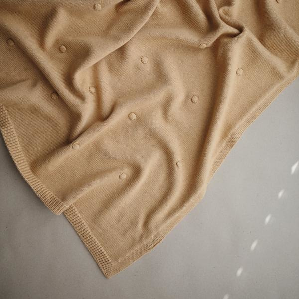 Mushie Deken Knitted Textured Dots Baby Blanket - Mustard Melange