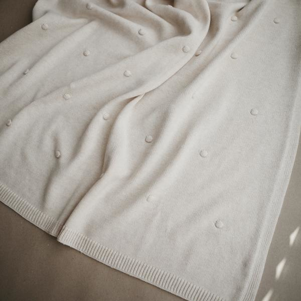 Mushie Deken Knitted Textured Dots Baby Blanket - Off White Melange