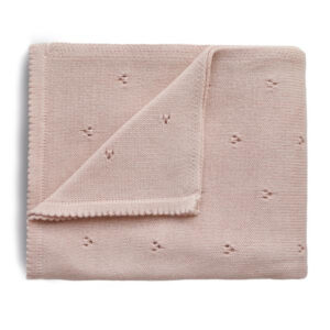 Mushie Deken Knitted Pointelle Baby Blanket - Blush