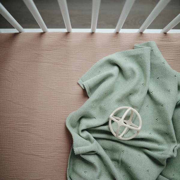 Mushie Deken Knitted Pointelle Baby Blanket - Sage Melange
