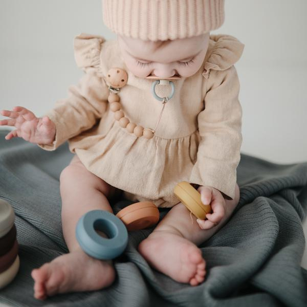 Mushie Deken Knitted Ribbed Baby Blanket - Smoke