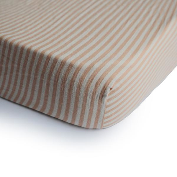 Mushie Hoeslaken Extra Soft Muslin Crib Sheet - Natural Stripe