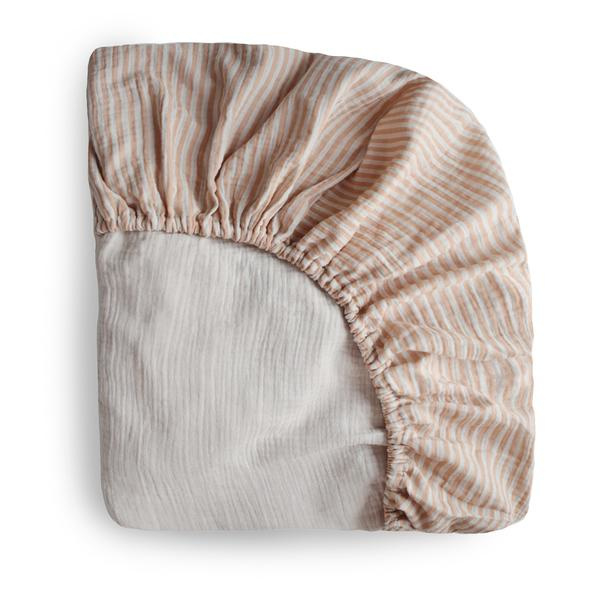Mushie Hoeslaken Extra Soft Muslin Crib Sheet - Natural Stripe