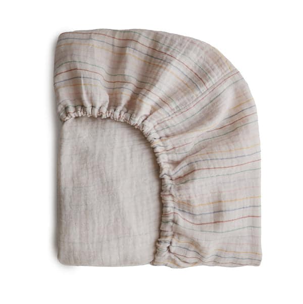 Mushie Hoeslaken Extra Soft Muslin Crib Sheet - Retro Stripes