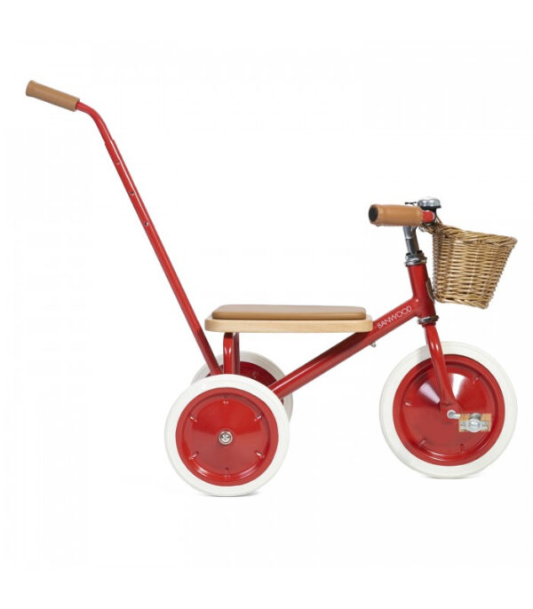 Banwood Trike Driewieler - Rood (incl. rieten mandje en duwstang)