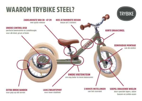 Trybike Steel Trike Set - Derde Wiel Extensie Set - Creme