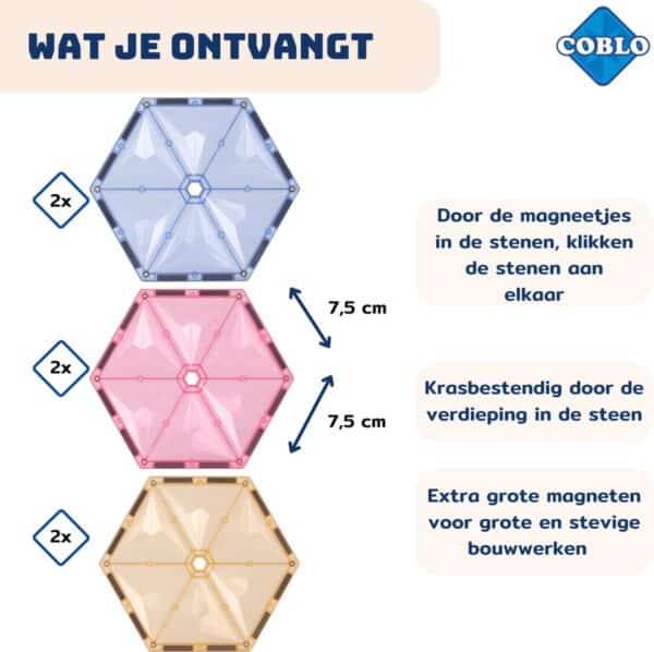 Coblo Magnetische Tegels Pastel Hexagon Zeshoek 6 stuks 8720938018145