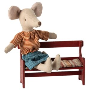 Maileg Poppenhuis Accessoires Houten Bank Mouse Rood 5707304141273