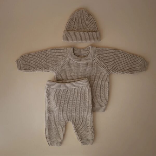 Mushie Baby Broek Chunky Knit Pants Beige 0 - 3 maand 810052468471 (6)