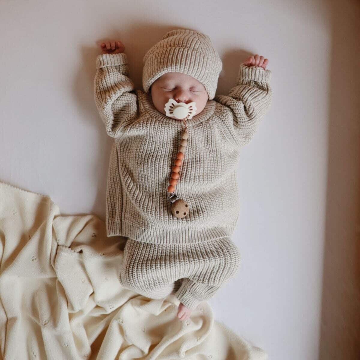 Mushie Baby Broek Chunky Knit Pants Beige 0 - 3 maand 810052468471 (9)