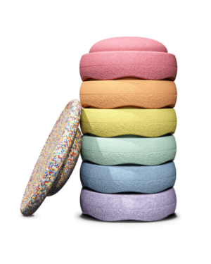 Stapelstein Rainbow Pastel met Confetti Balance Board 6+1 4260607084834 (1)